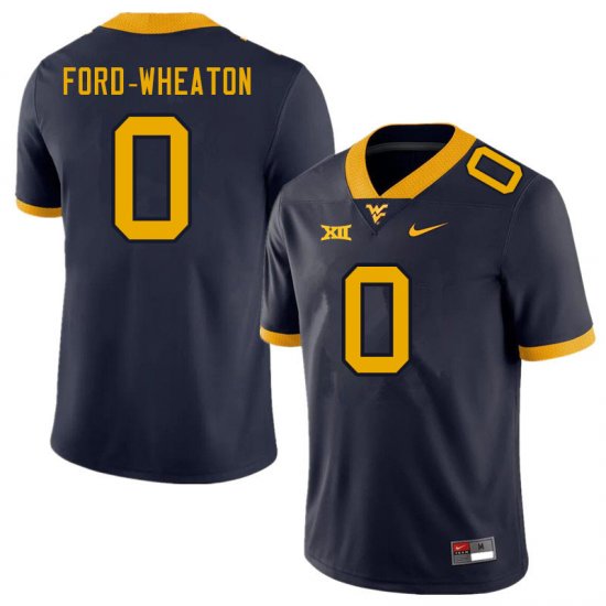 Men's West Virginia Mountaineers NCAA #0 Bryce Ford-Wheaton Navy Authentic Nike Stitched College Football Jersey JB15A26EO